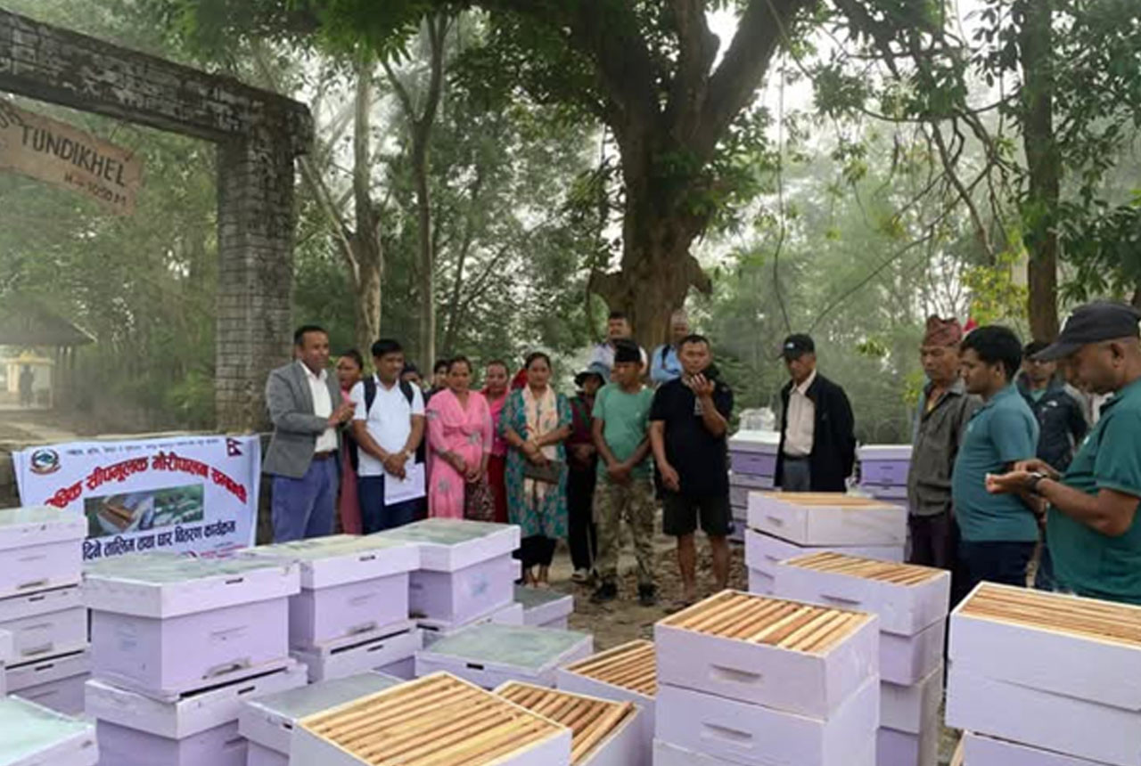 बन्दीपुर गाउँपालिकाले १०० किसानलाई मौरीसहितको घार वितरण